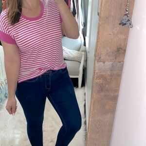 Cabi pink striped top size xsmall cotton